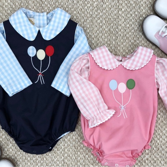 NWT Beaufort Bonnet Maude’s Peter Pan Ric Rack Onesie Gingham Pink Blouse - Picture 2 of 2